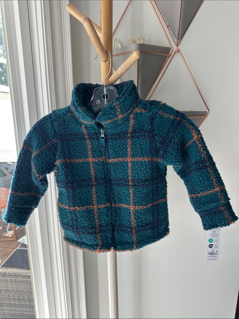 OSHKOSH B’GOSH Toddler Kids Boys Teal Plaid Sherpa Jacket Cozy Zip Front Size 3T